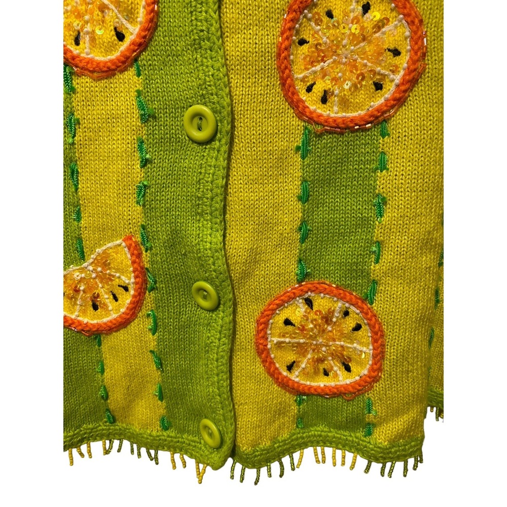 Design Phillip Jane Citrus Orange LEMONS Sequin Sweater M Vintage beaded top - Picture 7 of 12